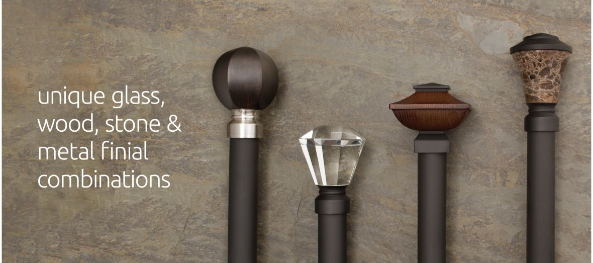 unique glass, wood, stone & metal finial combinations