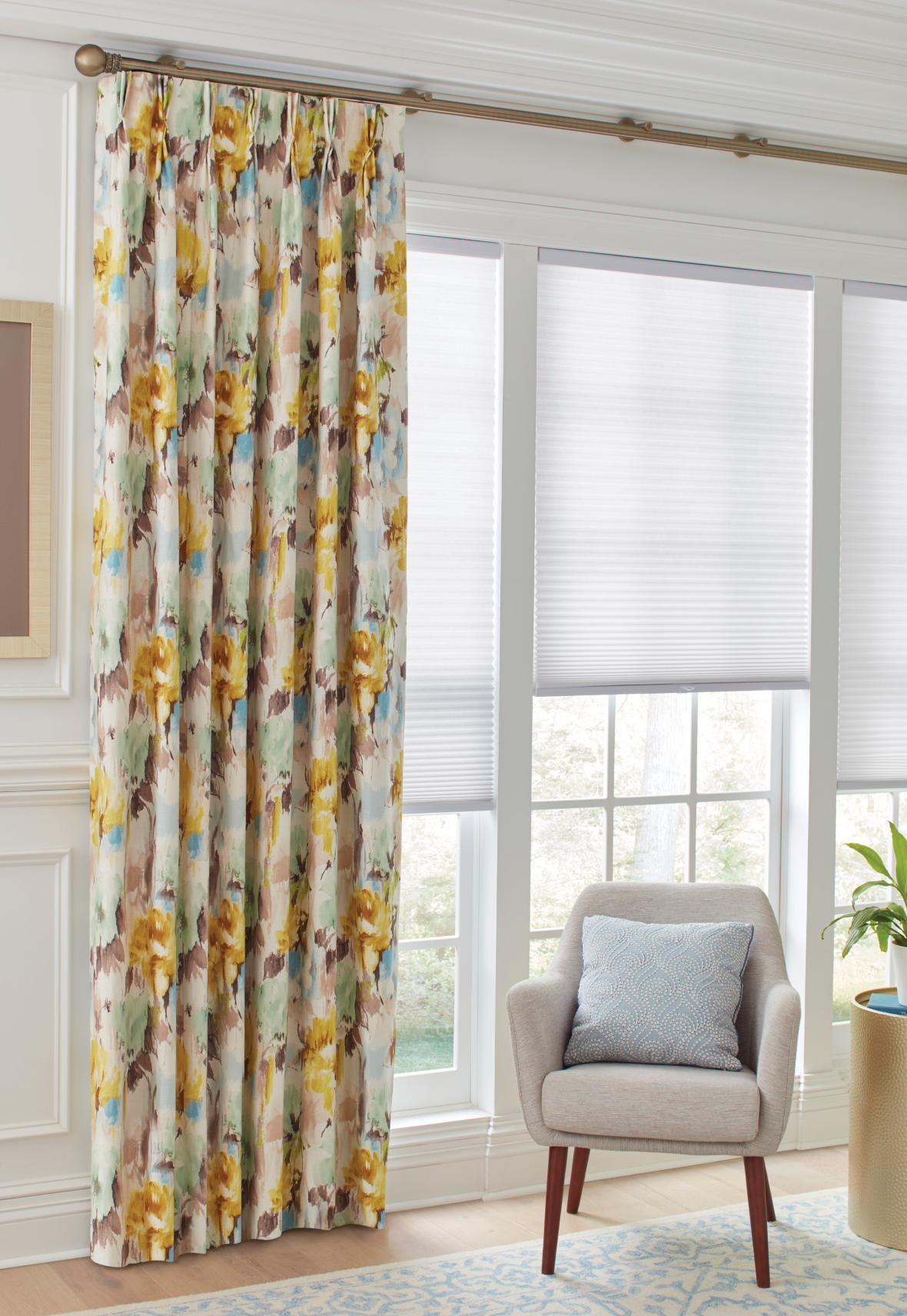Elements® Express Cellular Shades paired with AriA® Metal Hardware